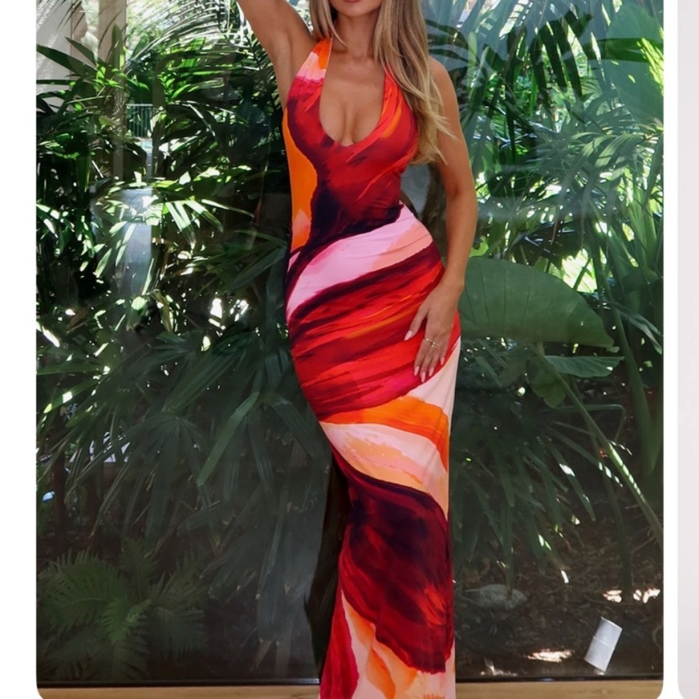 Red and Pink Maxi Dress